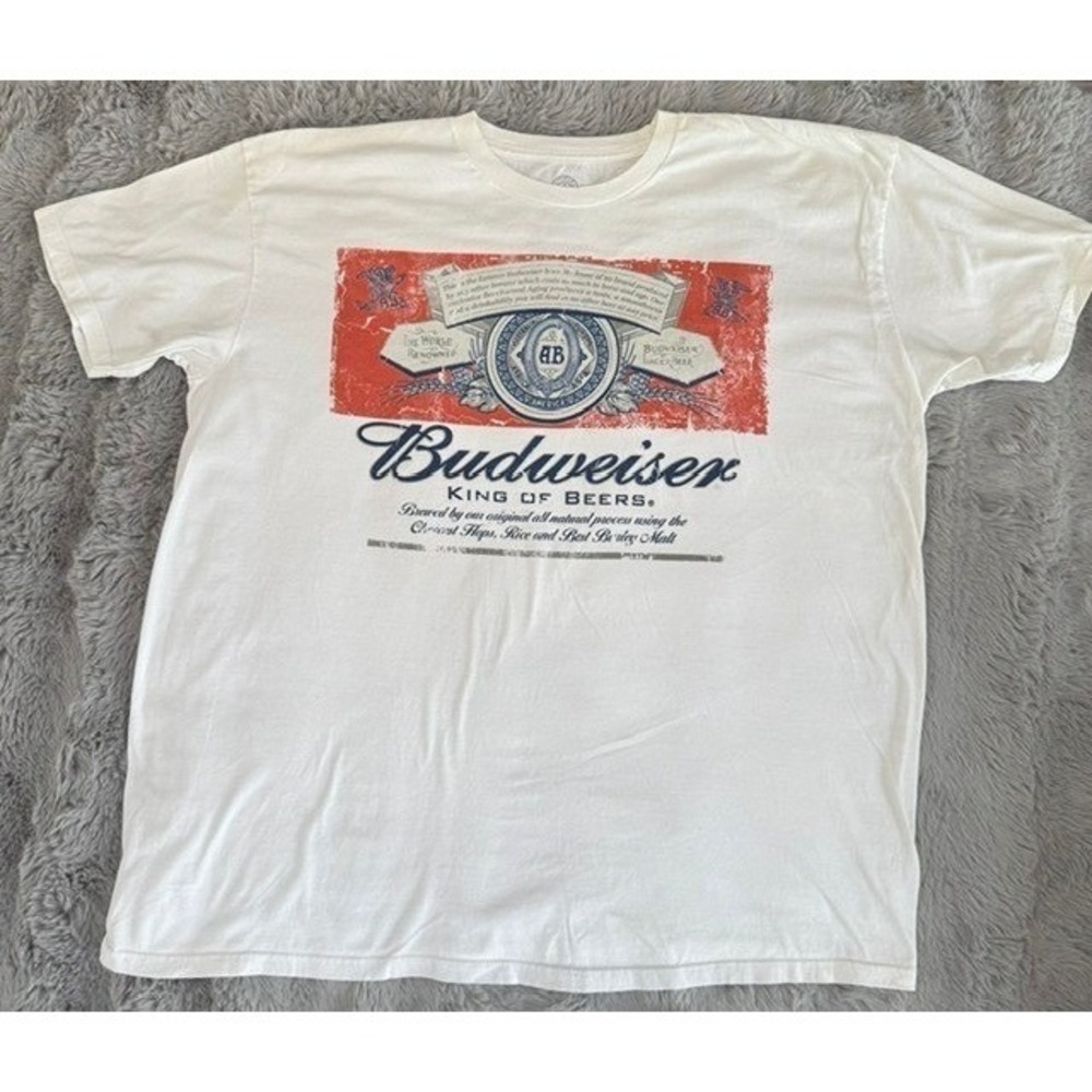 Budweiser King of Beer White Graphic T-Shirt Mens 2XL Anheuser-Busch 2014 Cotton